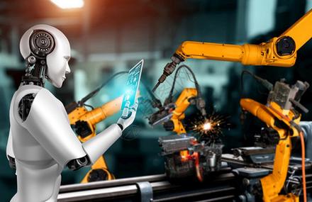 人工智能概念用于工厂生产装配的机械化工业器人和械臂制造业工程图片